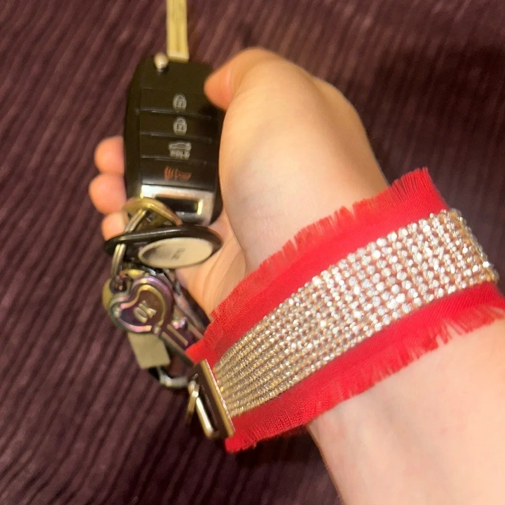 Frayed Rhinestone Wristlet Keychain